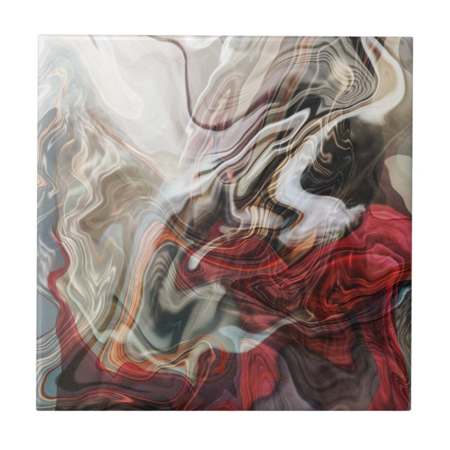 Red Marbled Abstract Design  Ceramic Tile (Front)