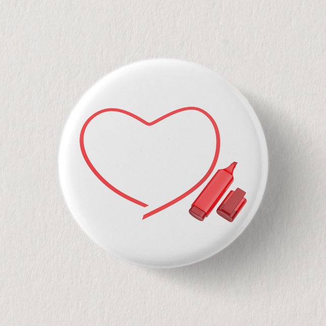 Red marker and red heart 3 cm round badge (Front)