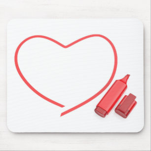 Red marker and red heart mouse pad