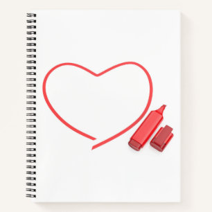 Red marker and red heart notebook