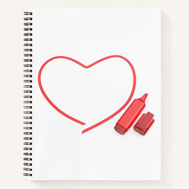 Red marker and red heart notebook (Front)