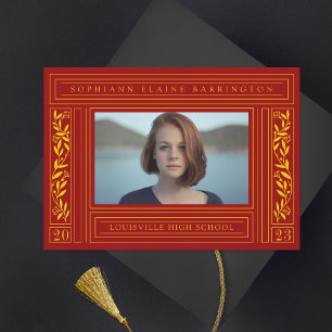Red Maroon and Gold Graduation Photo Announcement