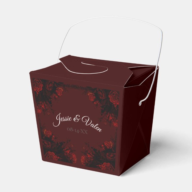 Red Maroon Floral Elegant Wedding Favour Box (Front Side)