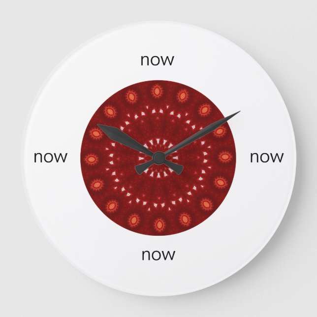 Red Maroon Kaleidoscope Mandala "Now" Large Clock (Front)