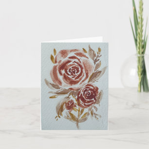 Red maroon roses watercolor blank card