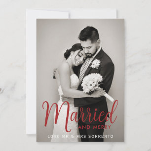 Red Married and Merry Newlywed Photo Christmas Holiday Card