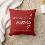 Red Married & Merry Our first Christmas Newlywed Cushion<br><div class="desc">Celebrate your first Christmas together as newlyweds with our "Red Married & Merry Our First Christmas" Custom Pillow. This festive and personalised pillow adds a cosy touch to your holiday decor and makes for a memorable keepsake. Custom Newlywed Keepsake: Personalise this pillow with your names and the year of your...</div>