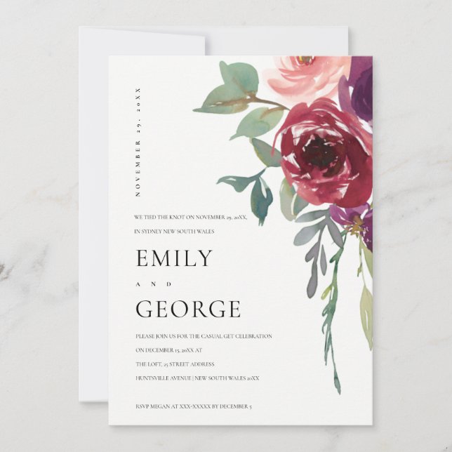 RED MARSALA ROSE FLORAL WE TIED THE KNOT CARD (Front)