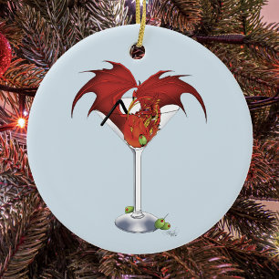 Red Martini Dragon Cocktail Fantasy Illustration Ceramic Ornament