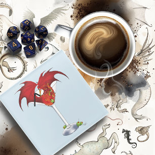 Red Martini Dragon Cocktail Fantasy Illustration Glass Coaster