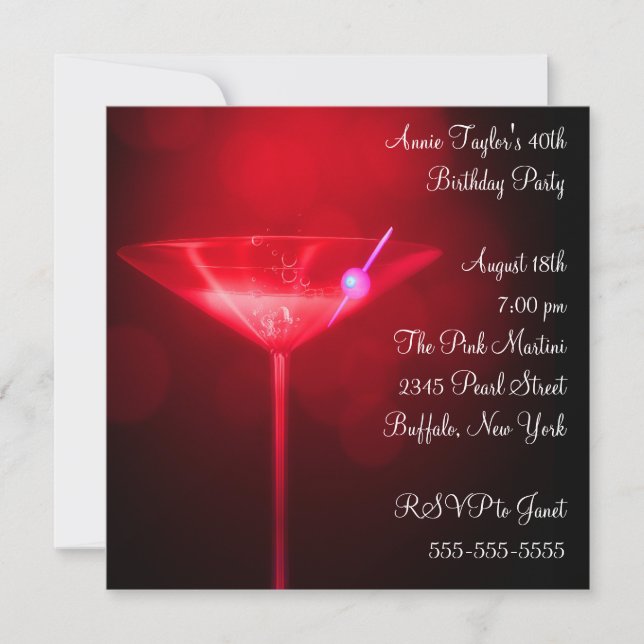 Red Martini Womans 40th Birthday Party Invitation (Front)