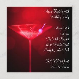 Red Martini Womans 40th Birthday Party Invitation
