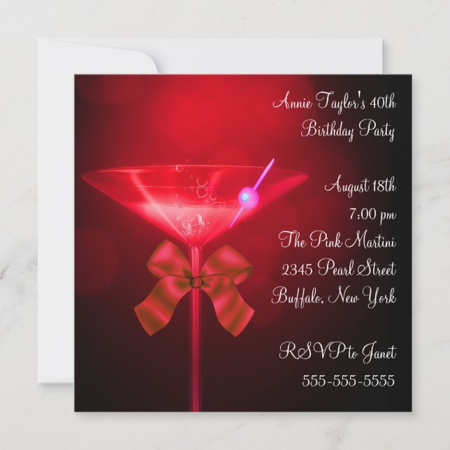 Red Martini Womans Any Number Birthday Party Invitation (Front)
