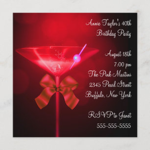 Red Martini Womans Any Number Birthday Party Invitation