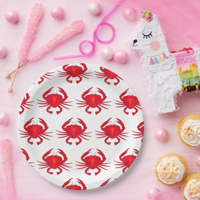Red Maryland Hard Shell Crab Beach Ocean Seafood Paper Plate (Party)