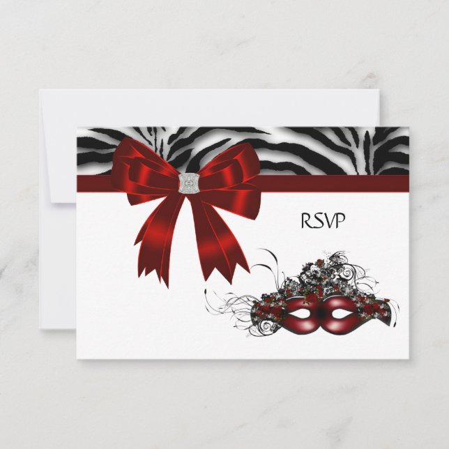 Red Mask Masquerade Party Sweet 16 RSVP (Front)