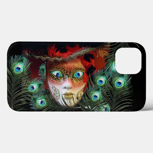 RED MASK WITH  PEACOCK FEATHERS MASQUERADE PARTY Case-Mate iPhone CASE (Back (Horizontal))
