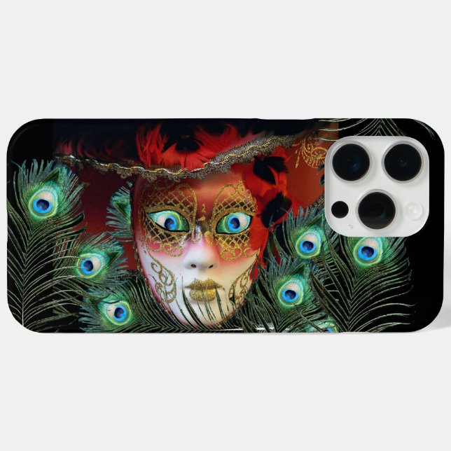 RED MASK WITH  PEACOCK FEATHERS MASQUERADE PARTY Case-Mate iPhone CASE (Back (Horizontal))