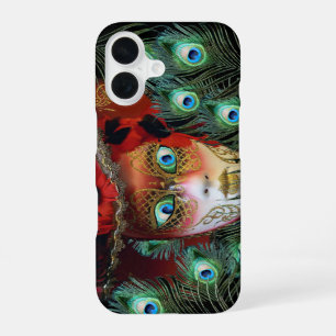 RED MASK WITH PEACOCK FEATHERS MASQUERADE PARTY iPhone 16 CASE