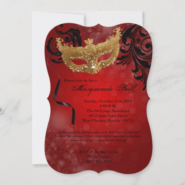 Red Masquerade Ball Mask Costume Halloween Part Invitation (Front)