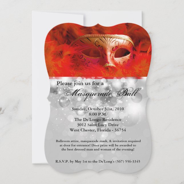 Red Masquerade Ball Mask Costume Halloween Part Invitation (Front)