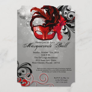Red Masquerade Ball Mask Costume Halloween Part Invitation