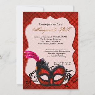 Red Masquerade Mask Ball Costume Halloween Invitation