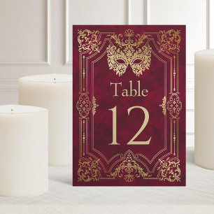 Red Masquerade Mask Elegant Quinceanera Table Number