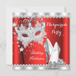 Red Masquerade Mask Hi Heels Birthday Party Invitation