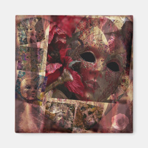 Red Masquerade Mask Square Magnet