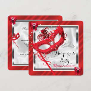 Red Masquerade Quinceanera 15th Birthday Party Invitation