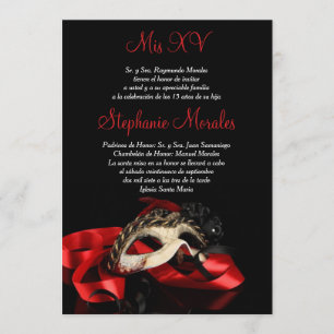 Red Masquerade Quinceanera Invitation