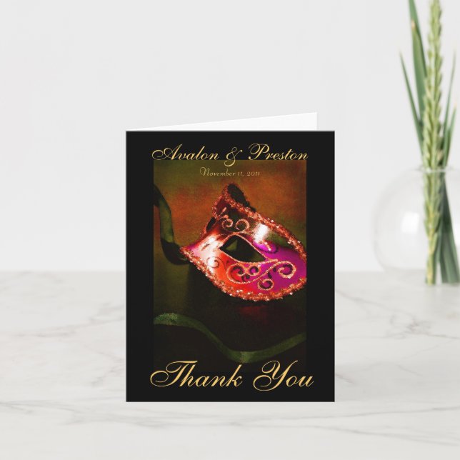 Red Masqurade Mask Thank You Note Card (Front)
