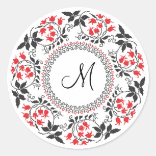 Red May lily ring Personalised Monogram Initial Classic Round Sticker