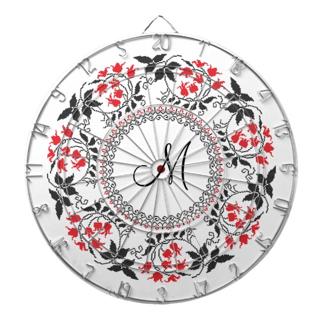 Red May lily ring Personalised Monogram Initial Dartboard (Front)