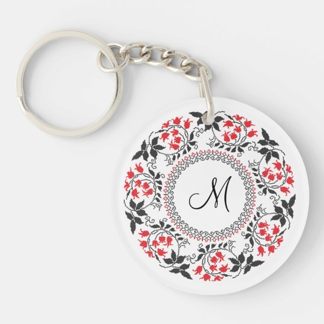 Red May lily ring Personalised Monogram Initial Key Ring (Front)