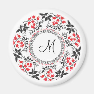 Red May lily ring Personalised Monogram Initial Magnet