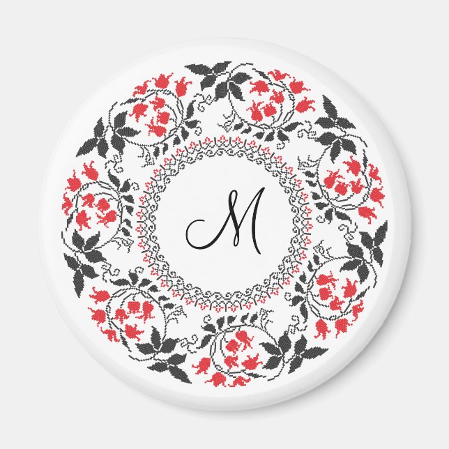 Red May lily ring Personalised Monogram Initial Magnet (Front)