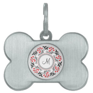 Red May lily ring Personalised Monogram Initial Pet Tag