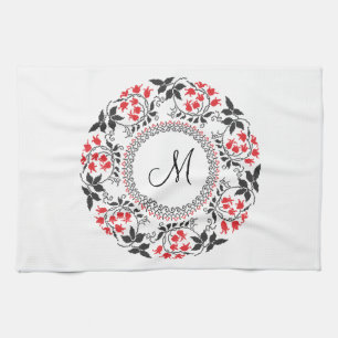 Red May lily ring Personalised Monogram Initial Tea Towel