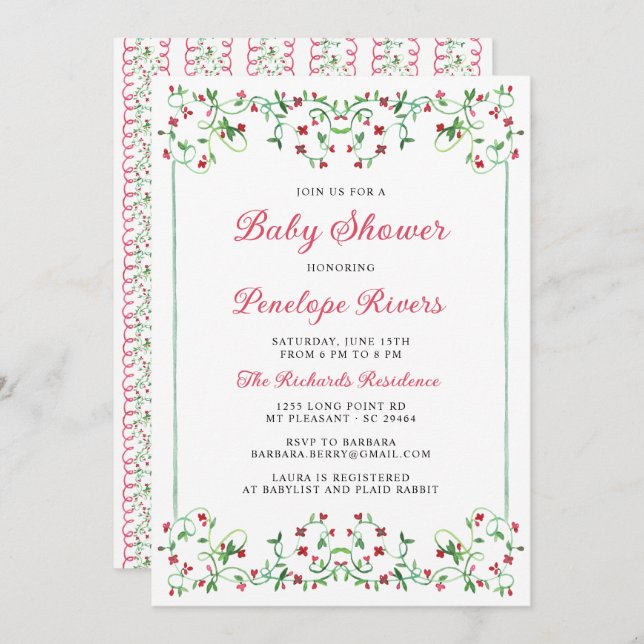 Red Meadow Floral Grandmillennial Baby Shower Invitation (Front/Back)