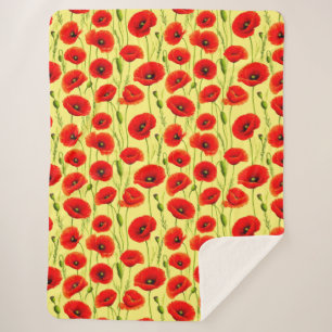 Red Meadow Flowers With Leafy Stem Arrangement Sherpa Blanket