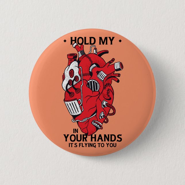 Red Mechanical Heart Steampunk Design 6 Cm Round Badge (Front)