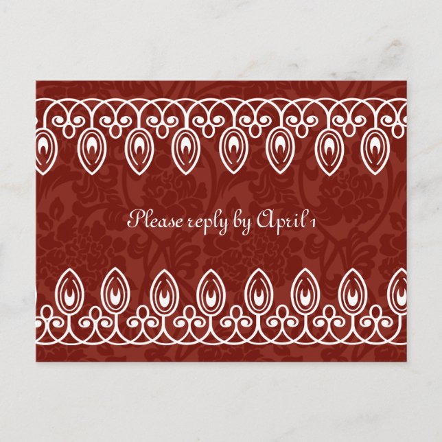 Red Mediaeval Brocade rsvp Invitation Postcard (Front)