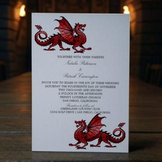 Red Mediaeval Dragon Wedding Invite (Red Medieval Dragon Wedding Invite)