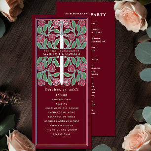 Red Mediaeval Floral Silver Sword Royal Wedding Program