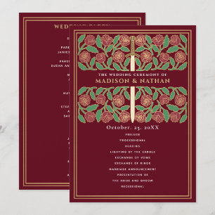 Red Mediaeval Gold Floral Sword Royal Wedding Program