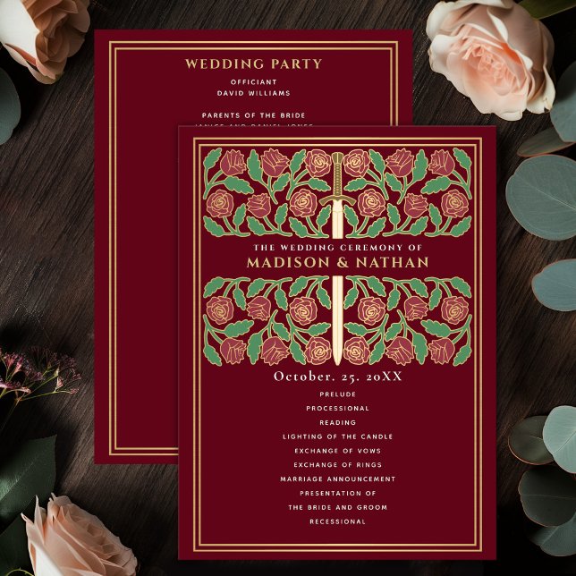 Red Mediaeval Gold Floral Sword Royal Wedding Program (Creator Uploaded)