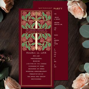 Red Mediaeval Gold Floral Sword Royal Wedding Program