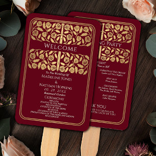 Red Mediaeval Gold Sword Royal Wedding Program Hand Fan